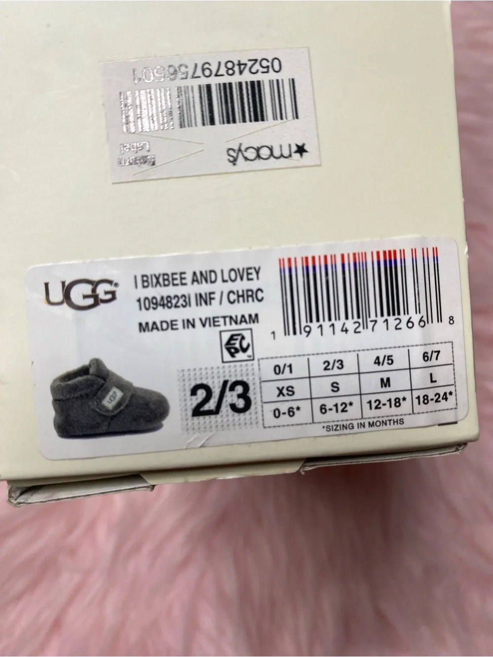 UGG Grey Plush Infant Booties with Hook-and-Loop Strap